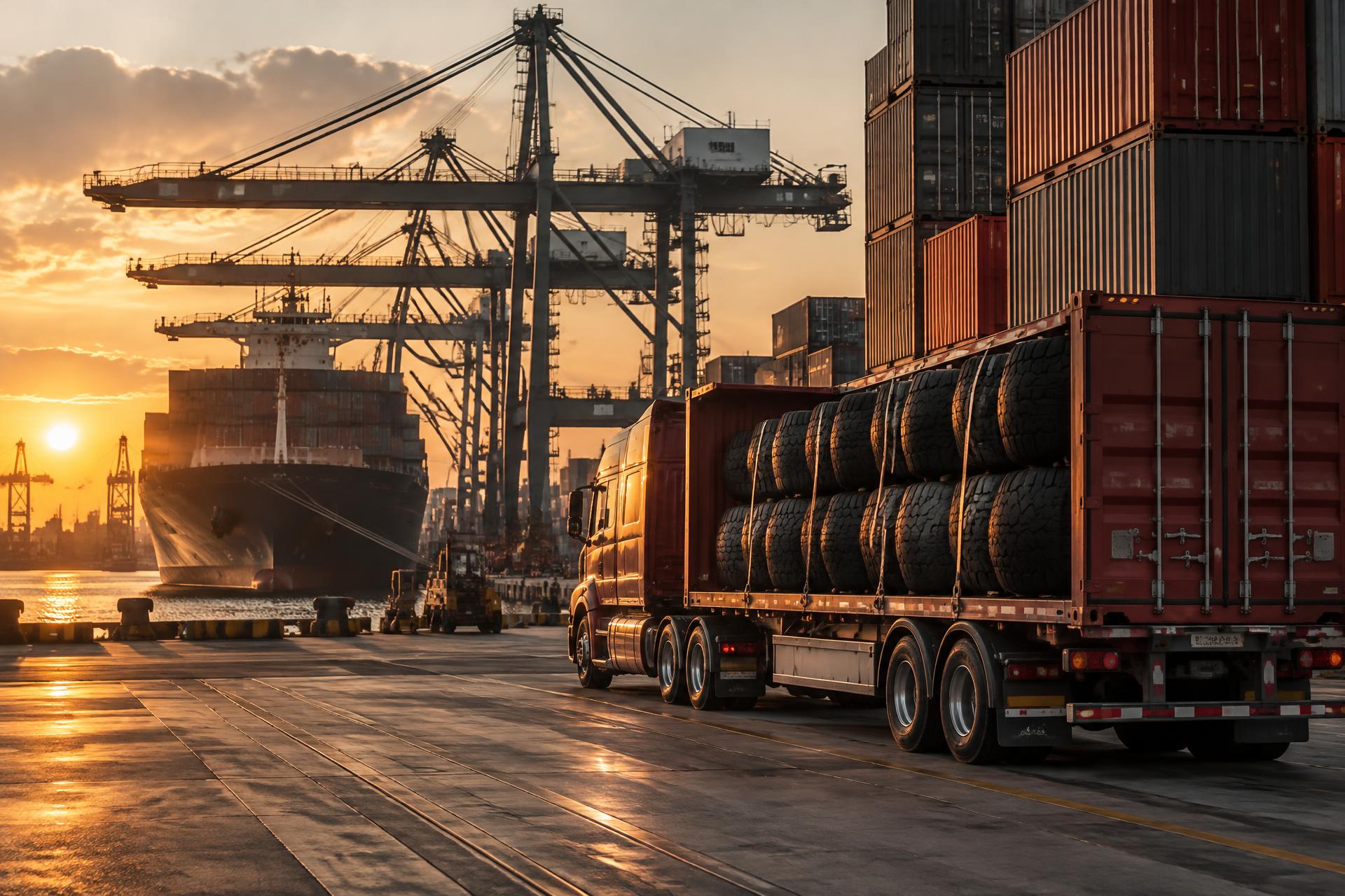 Commercial tire freight prepared for international export